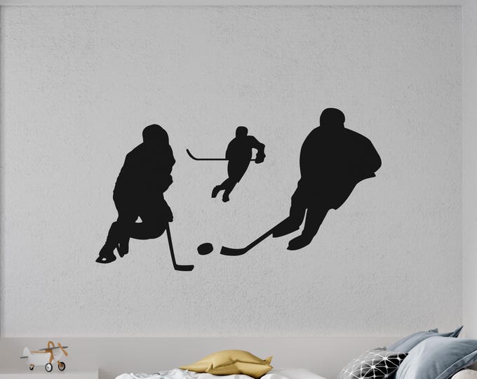 Hockey Wall Decals: Black Vinyl Players Sports Room Decor