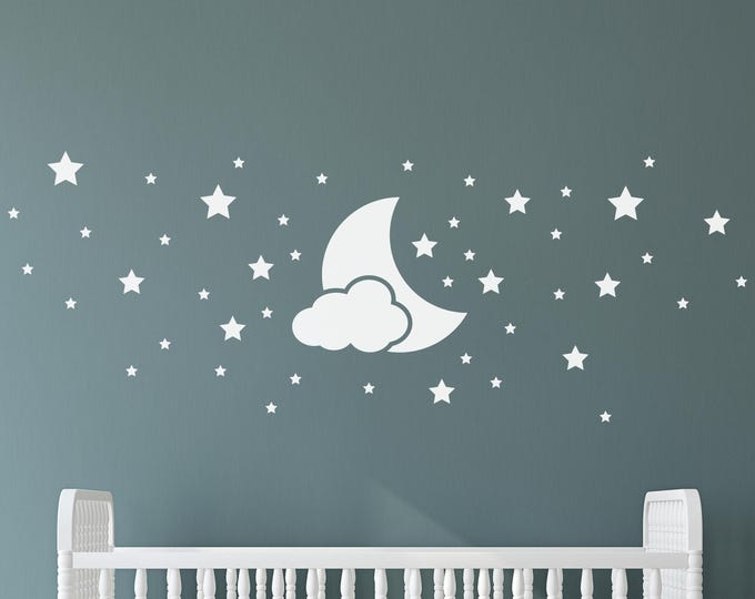 Nursery Moon and Stars Wall Decal: Cloud Celestial Decor