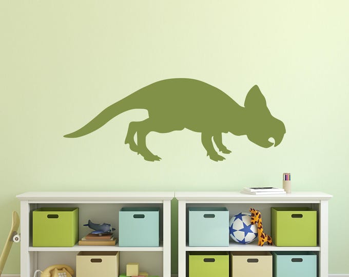 Dinosaur Wall Decal, Green Protoceratops Silhouette Removable Matte Vinyl