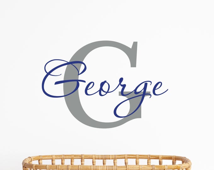 Personalized Nursery Name Decal: Large Initial with Elegant Script