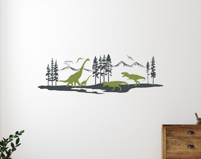 Dinosaur Landscape Decal: Green Forest Vinyl Jurassic Wall Art