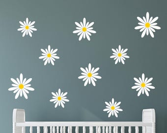 Daisy Wall Decals: Nursery Flower Decal Set with Assorted Size White Flowers