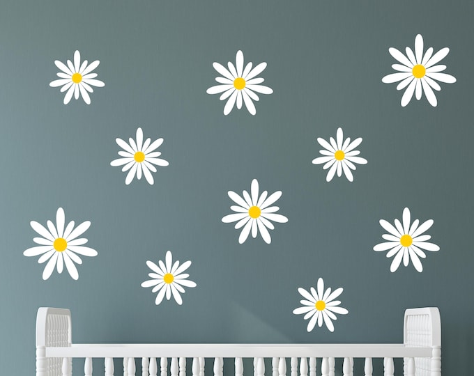 Daisy Wall Decals: Nursery Flower Decal Set with Assorted Size White Flowers