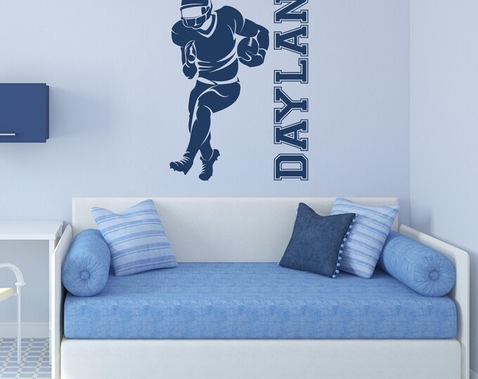 Football Player Wall Decal: Personalized Name Sports Room Decor