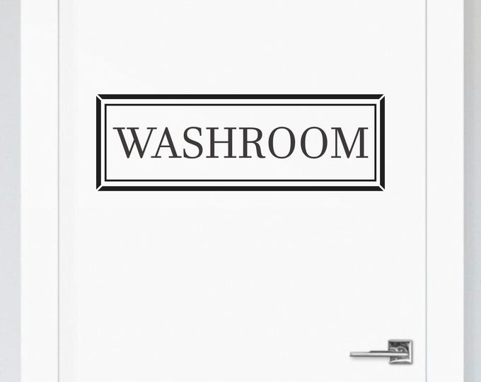 Washroom Door Decal: Black Vinyl Sign with Border Frame