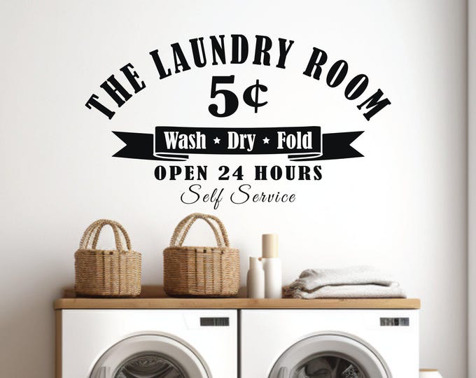 Laundry Room Wall Decal: Black Vintage Wash Dry Fold Sign