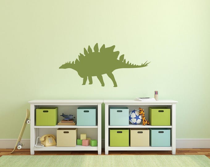 Stegosaurus Wall Decal: Green Dinosaur Silhouette with Back Plates