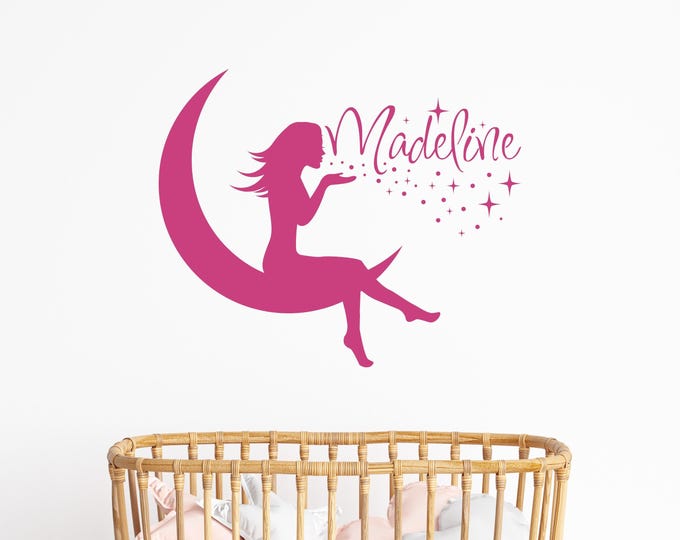 Personalized Fairy Moon Wall Decal: Custom Name with Star Accents