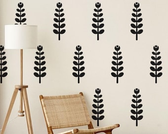 Floral Wall Decals Minimalist Flower Stem Sets for Boho Wall Decor