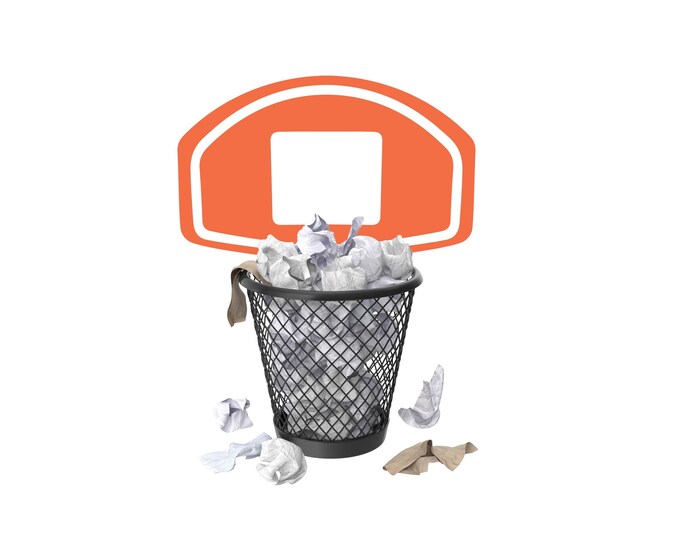Basketball Hoop Wall Decal: Orange Vinyl Trash Can Game Decor