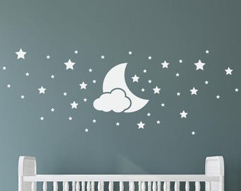 Nursery Moon and Stars Wall Decal: Cloud Celestial Decor