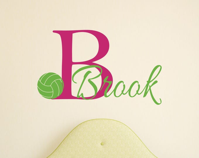 Volleyball Name Wall Decal: Personalized Initial and Script Name