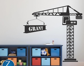 Personalized Construction Decal: Boys Room Wall Decal with Crane and Custom Name