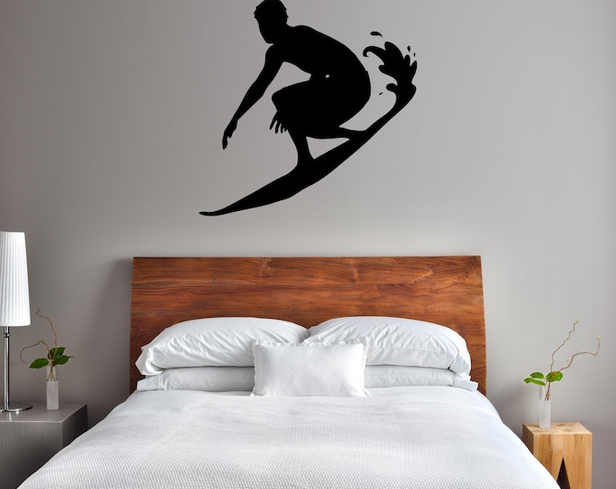 Surfer Silhouette Wall Decal: Coastal Surf Rider Art