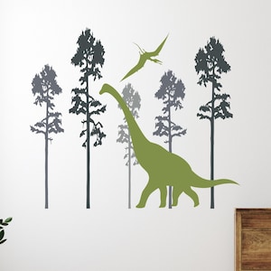 Dinosaur Wall Decal, Large Multicolor Forest Scene in Removable Vinyl