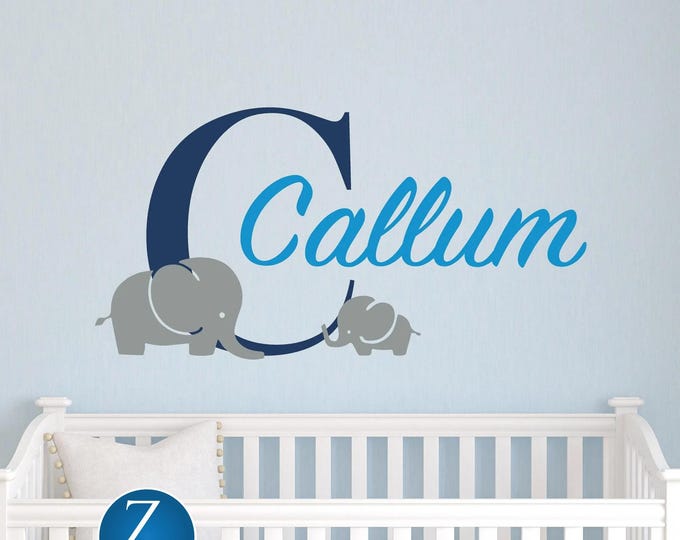 Personalized Elephant Name Decal – Custom Nursery Wall Sticker