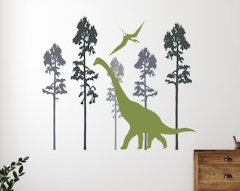 Large Dinosaur Wall Decal – Multicolor Dinosaur Forest Decor