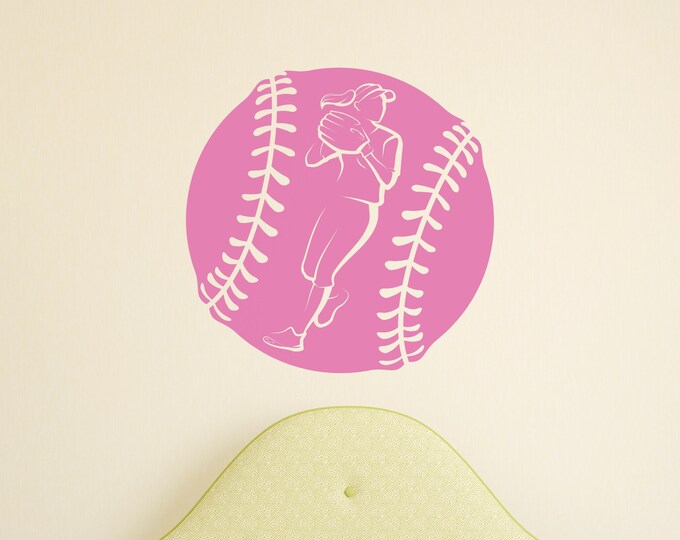 Softball Wall Decal: Pink Vinyl Pitcher Sports Room Decor