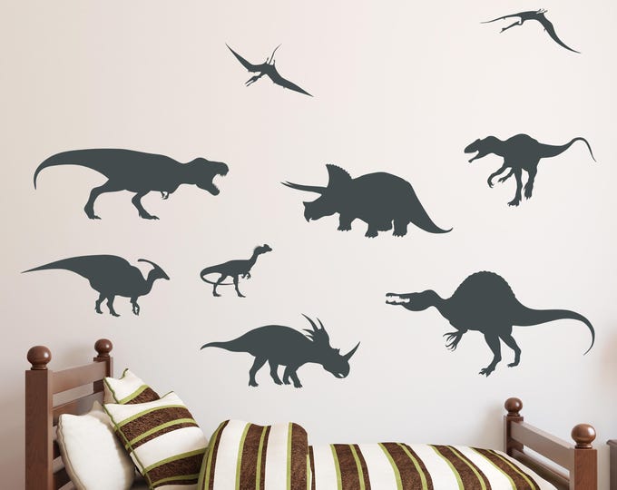 Dinosaur Wall Decals Set of 9 Prehistoric Silhouettes for Dinosaur Room Decor