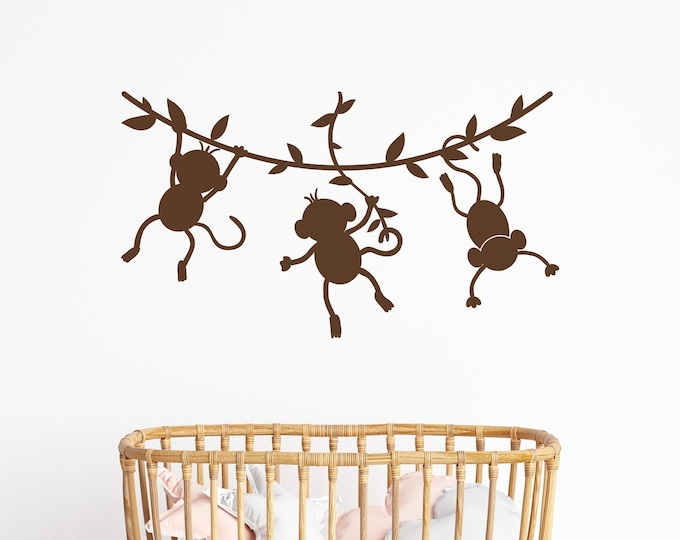 Monkey Wall Decal, Leafy Branch Design in Matte Removable Vinyl
