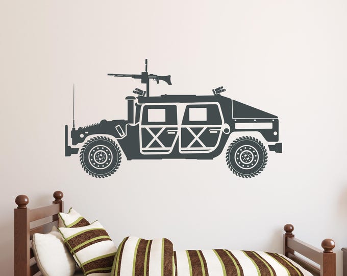 Military Vehicle Wall Decal: Armored Truck Silhouette for Kids Room Decor