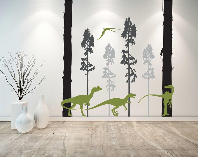 Dinosaur Wall Decals: Green Forest Vinyl Jurassic Room Decor