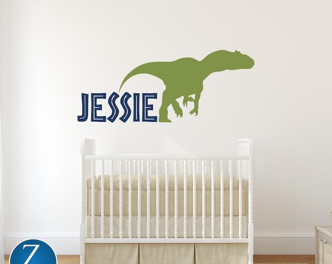 Dinosaur Wall Decal with Custom Name: T-Rex Kids Room Decor
