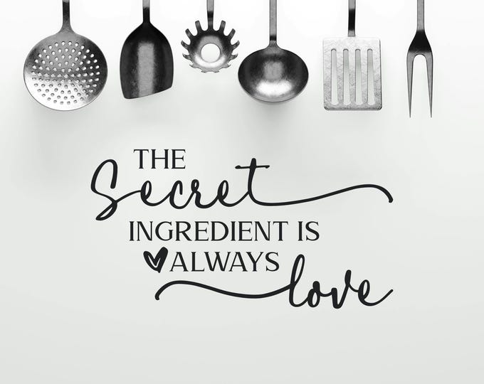 Kitchen Quote Wall Decal: Secret Ingredient Love with Script Lettering