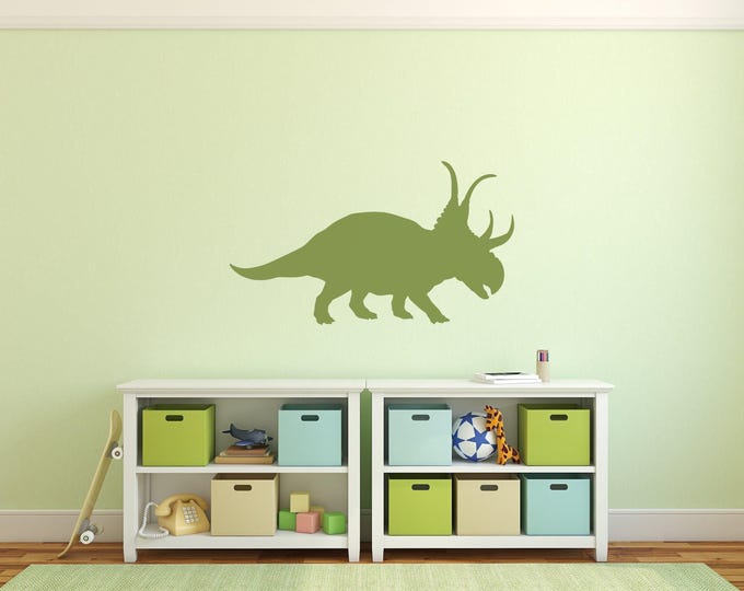Triceratops Decal, Green Matte Vinyl Dinosaur Wall Sticker