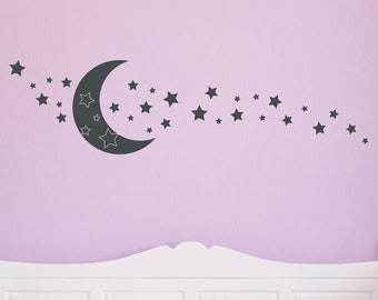 Crescent Moon and Stars Wall Decal, Nursery Night Sky Sticker, Children's Bedroom Decor, Peel and Stick Celestial Art