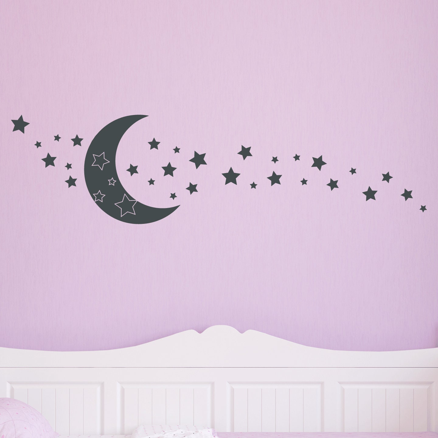 Moon and Stars Wall Decal Moon Decal Stars Decal Nursery Etsy