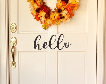 Hello Door Decal: Black Script Vinyl Front Door Lettering