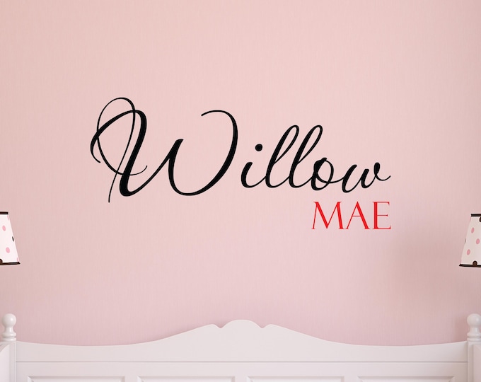 Personalized Name Wall Decal: Two-Color Script and Serif Nursery Design