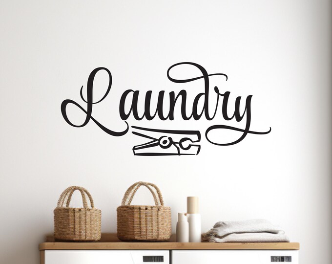Laundry Wall Decal: Script Lettering with Clothespin Accent