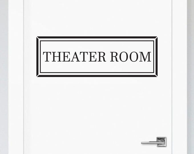Theater Room Door Decal: Black Framed Serif Room Label