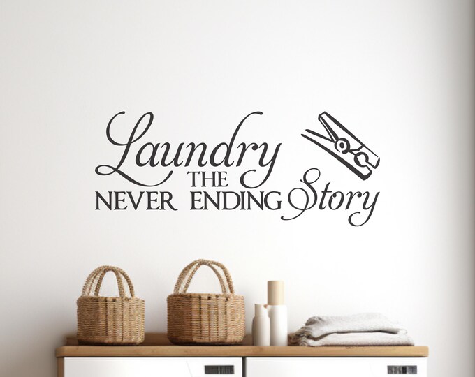 Laundry Wall Decal: Black Vinyl Quote with Clothespin Accent