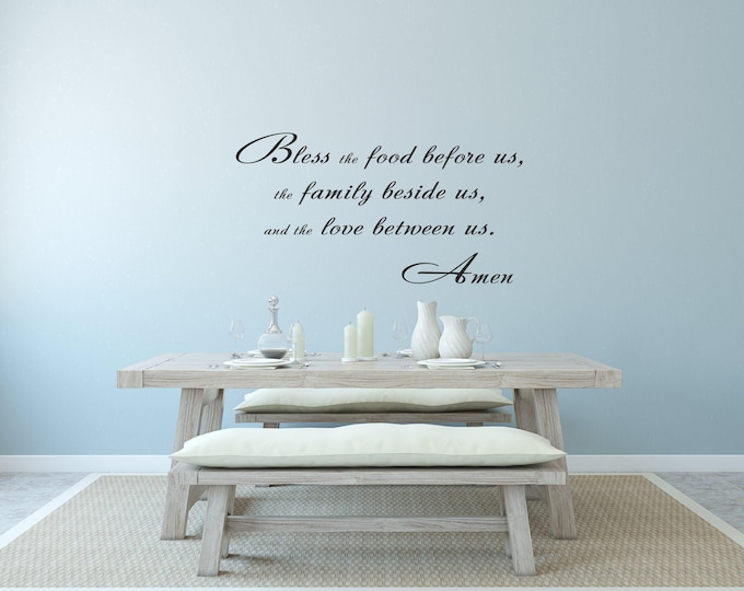 Bless The Food Wall Decal: Dining Room Prayer with Script Lettering