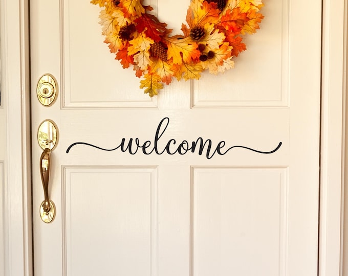 Welcome Door Decal: Black Script Vinyl Front Entry Sign