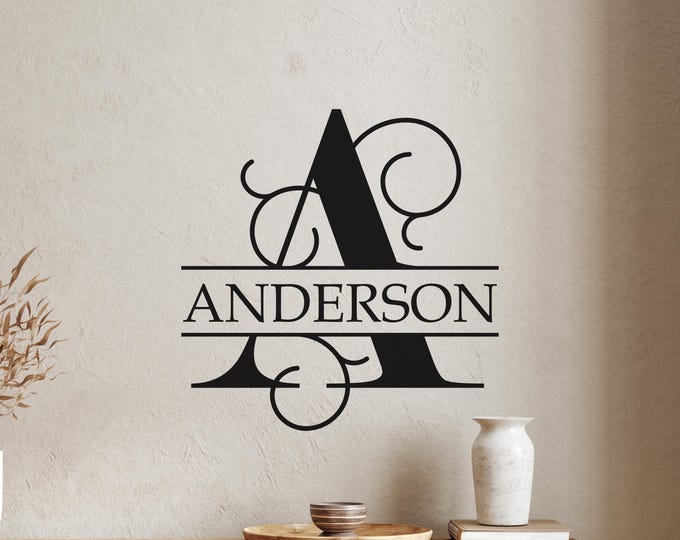 Monogram Wall Decal: Custom Family Name and Initial