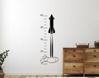 Rocket Growth Chart Decal, Space Nursery Wall Decor, Height Tracker (Inches/CM)