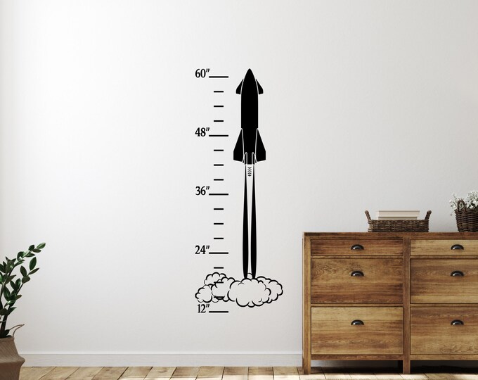 Rocket Growth Chart Decal, Space Nursery Wall Decor, Height Tracker (Inches/CM)