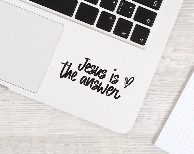 Jesus Is the Answer Laptop Decal: Black Christian Quote Sticker