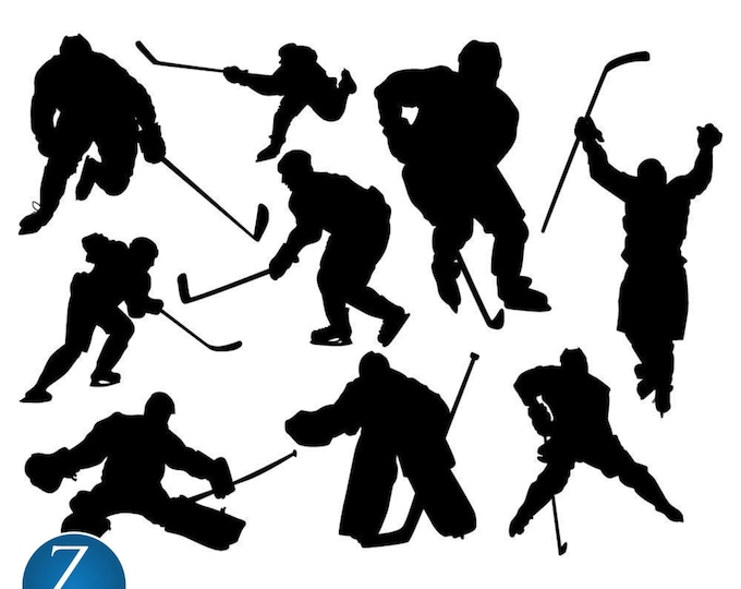 Hockey Decal Set, Black Vinyl Player Silhouettes With Eight Action Poses