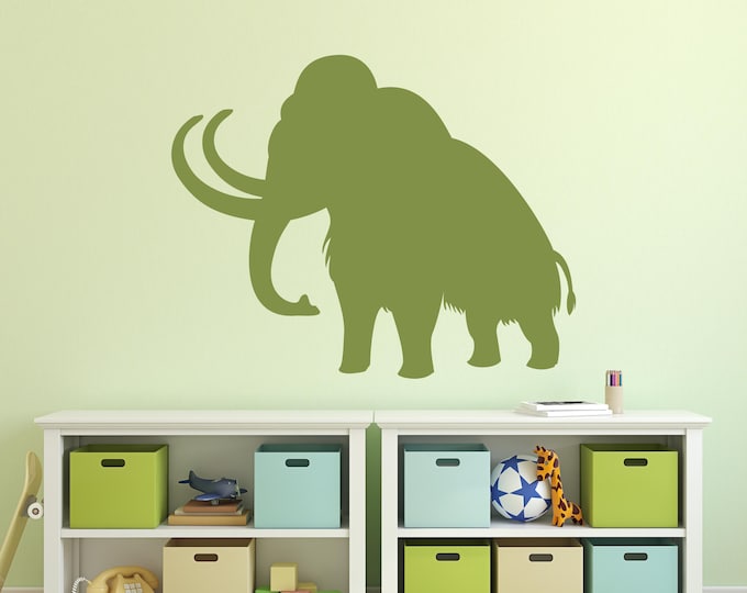 Woolly Mammoth Wall Decal: Green Prehistoric Animal Silhouette