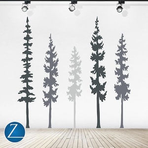 Tree Wall Decal Set: 5 Pine Tree Silhouette Vinyl Art