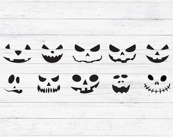 Set of 10 Halloween Pumpkin Face Decals: Spooky, Angry, Stitched (Multiple Sizes)