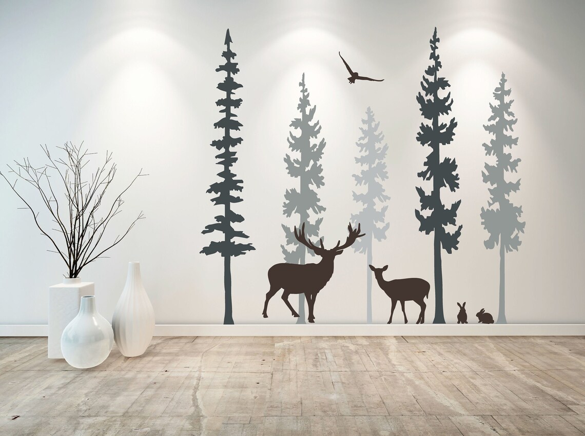 Nursery Tree Deer Wall Decal Wold Wall Art D00685 Etsy