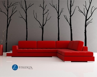 Modern Forest Tree Wall Decals – Tall Birch Silhouette Art
