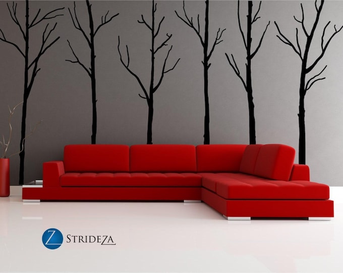 Modern Forest Tree Wall Decals – Tall Birch Silhouette Art