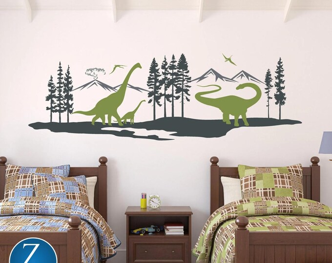 Jurassic Forest Wall Decal: Brachiosaurus & Brontosaurus Vinyl Sticker for Boys Bedroom Nursery